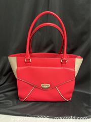 MaxSold Auction: Kate Spade New York Colorblock Satchel – Bold Red & Neutral Leather Handbag - Campbell (California, USA) SELLER MANAGED Downsizing Online Auction - Dell Avenue