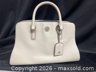 MaxSold Auction: Tory Burch Structured Satchel – Elegant Cream Leather Handbag - Campbell (California, USA) SELLER MANAGED Downsizing Online Auction - Dell Avenue