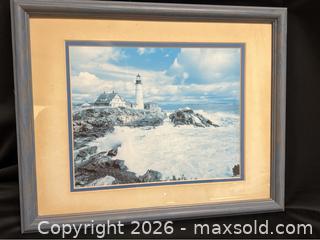 MaxSold Auction: Vintage Lighthouse Seascape Ocean Waves Original Picture Framed Portland Headlight Cape Elizabeth. Picture Mal 624 - Campbell (California, USA) SELLER MANAGED Downsizing Online Auction - Dell Avenue