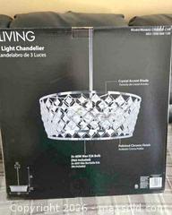 MaxSold Auction: NEW-3 LIGHT CHANDELIER  - Kingston (Ontario, Canada) SELLER MANAGED Downsizing Online Auction - Morenz Cresecent