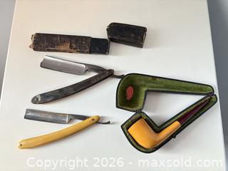 MaxSold Auction: Antique straight razors and pipe lot 202 - Ottawa (Ontario, Canada) SELLER MANAGED Downsizing Online Auction -  Cinnabar