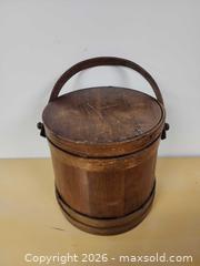 MaxSold Auction: Antique Wood Cheese Barrel Container with Handle  - Ottawa (Ontario, Canada) SELLER MANAGED Downsizing Online Auction -  Cinnabar