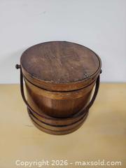 MaxSold Auction: Antique Wood Cheese Barrel Container with Handle  - Ottawa (Ontario, Canada) SELLER MANAGED Downsizing Online Auction -  Cinnabar