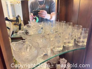 MaxSold Auction: Cornflower glass lot - two shelves  - Ottawa (Ontario, Canada) SELLER MANAGED Downsizing Online Auction -  Cinnabar