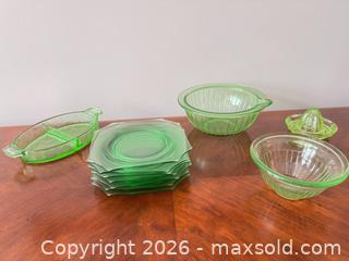 MaxSold Auction: Green depression glass lot  - Ottawa (Ontario, Canada) SELLER MANAGED Downsizing Online Auction -  Cinnabar