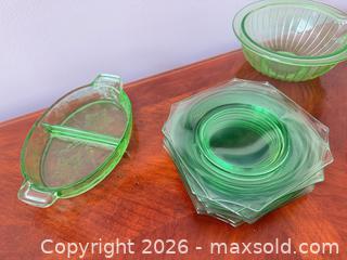 MaxSold Auction: Green depression glass lot  - Ottawa (Ontario, Canada) SELLER MANAGED Downsizing Online Auction -  Cinnabar