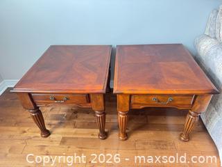 MaxSold Auction: Pair of one drawer living room side tables  - Ottawa (Ontario, Canada) SELLER MANAGED Downsizing Online Auction -  Cinnabar