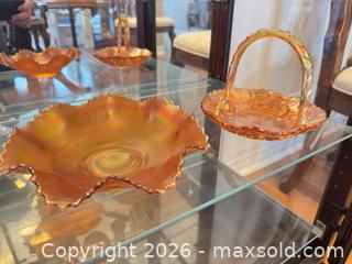MaxSold Auction: Two orange carnival glass bowls  - Ottawa (Ontario, Canada) SELLER MANAGED Downsizing Online Auction -  Cinnabar