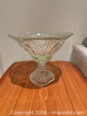 MaxSold Auction: Clear Pressed Glass Starburst Compote — Two-Piece Set - Ancaster (Ontario, Canada) SELLER MANAGED Downsizing Online Auction - Galley Rd