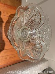 MaxSold Auction: Clear Pressed Glass Starburst Compote — Two-Piece Set - Ancaster (Ontario, Canada) SELLER MANAGED Downsizing Online Auction - Galley Rd