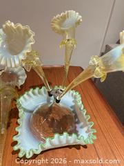 MaxSold Auction: Victorian-Style Glass Epergne Centerpiece with Brass Holder - Ancaster (Ontario, Canada) SELLER MANAGED Downsizing Online Auction - Galley Rd