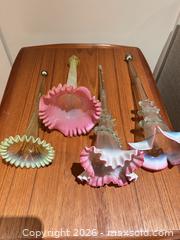 MaxSold Auction: Victorian-Style Glass Epergne Trumpet Bud Vases only (Mixed Lot) - Ancaster (Ontario, Canada) SELLER MANAGED Downsizing Online Auction - Galley Rd