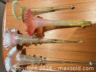 MaxSold Auction: Victorian-Style Glass Epergne Trumpet Bud Vases only (Mixed Lot) - Ancaster (Ontario, Canada) SELLER MANAGED Downsizing Online Auction - Galley Rd