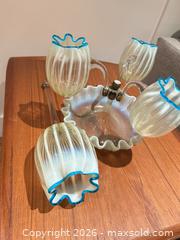 MaxSold Auction: Victorian-Style Glass Epergne with Four Vases, Blue Rim - Ancaster (Ontario, Canada) SELLER MANAGED Downsizing Online Auction - Galley Rd