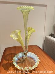 MaxSold Auction: Yellow Vaseline Art Glass Epergne Victorian-style Centerpiece - Ancaster (Ontario, Canada) SELLER MANAGED Downsizing Online Auction - Galley Rd