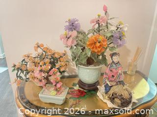 MaxSold Auction: Asian-Style Gemstone Flower Tree Set with Porcelain Figurine - New Westminster (British Columbia, Canada) SELLER MANAGED Estate Sale Online Auction - Jamieson Court