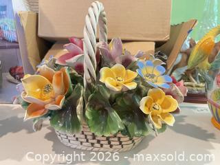 MaxSold Auction: Capodimonte Porcelain Flower Basket, Multicolor, Made in Italy - New Westminster (British Columbia, Canada) SELLER MANAGED Estate Sale Online Auction - Jamieson Court
