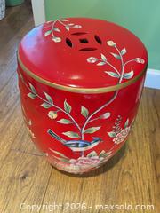 MaxSold Auction: Red Multicolor Ceramic Asian Garden Stool with Gold Trim - New Westminster (British Columbia, Canada) SELLER MANAGED Estate Sale Online Auction - Jamieson Court