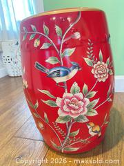 MaxSold Auction: Red Multicolor Ceramic Asian Garden Stool with Gold Trim - New Westminster (British Columbia, Canada) SELLER MANAGED Estate Sale Online Auction - Jamieson Court