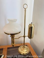 MaxSold Auction: Antique Brass Student Lamp with Frosted Glass Shade - Toronto (Ontario, Canada) SELLER MANAGED Moving Online Auction - Enfield Avenue