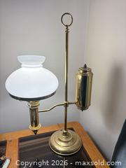 MaxSold Auction: Antique Brass Student Lamp with Frosted Glass Shade - Toronto (Ontario, Canada) SELLER MANAGED Moving Online Auction - Enfield Avenue