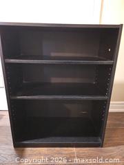 MaxSold Auction: Black Engineered Wood Bookshelf 30-32in W x 34-36in H x 11-12in D - Toronto (Ontario, Canada) SELLER MANAGED Moving Online Auction - Enfield Avenue