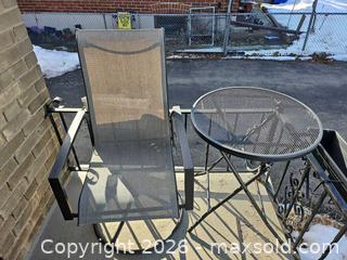 MaxSold Auction: Black & Gray Metal Patio Chair and Round Mesh Table - Toronto (Ontario, Canada) SELLER MANAGED Moving Online Auction - Enfield Avenue