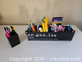 MaxSold Auction: Black Metal Desk Organizer Set with Printed 'or.gan.ize' Text - Toronto (Ontario, Canada) SELLER MANAGED Moving Online Auction - Enfield Avenue