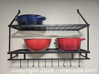 MaxSold Auction: Black Metal Wall-Mounted Pot Rack with 2 Shelves - Toronto (Ontario, Canada) SELLER MANAGED Moving Online Auction - Enfield Avenue