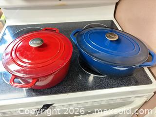MaxSold Auction: Enameled Cast Iron Dutch Ovens, 5–6 qt, Red/Blue - Toronto (Ontario, Canada) SELLER MANAGED Moving Online Auction - Enfield Avenue