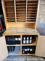 MaxSold Auction: Full-Height Plywood Mail Sorter Cabinet on Casters - Toronto (Ontario, Canada) SELLER MANAGED Moving Online Auction - Enfield Avenue