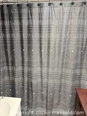 MaxSold Auction: Gray Geometric Cotton Shower Curtain with Metal Hooks - Toronto (Ontario, Canada) SELLER MANAGED Moving Online Auction - Enfield Avenue