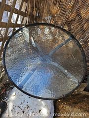 MaxSold Auction: Gray Metal Bistro Table with Glass Top, 24–30 in Diameter - Toronto (Ontario, Canada) SELLER MANAGED Moving Online Auction - Enfield Avenue