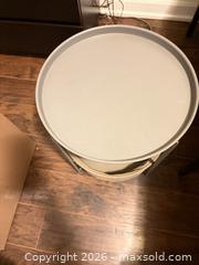 MaxSold Auction: Gray Metal Frame Side Table with Beige Removable Fabric Basket - Toronto (Ontario, Canada) SELLER MANAGED Moving Online Auction - Enfield Avenue