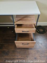 MaxSold Auction: L-shaped Desk with White Laminate Top, 2 Drawers, Metal Frame - Toronto (Ontario, Canada) SELLER MANAGED Moving Online Auction - Enfield Avenue