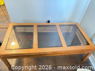 MaxSold Auction: Light Oak Rectangular Wood and Glass Coffee Table - Toronto (Ontario, Canada) SELLER MANAGED Moving Online Auction - Enfield Avenue