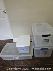 MaxSold Auction: Lot of 4 Clear Plastic Storage Bins (Sterilite & Rubbermaid) - Toronto (Ontario, Canada) SELLER MANAGED Moving Online Auction - Enfield Avenue