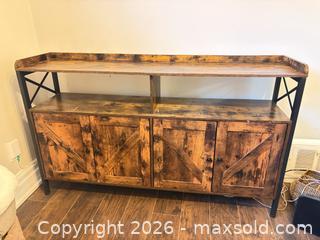 MaxSold Auction: Rustic Farmhouse Solid Wood Sideboard / Buffet, 4-Door, Open Top Shelf - Toronto (Ontario, Canada) SELLER MANAGED Moving Online Auction - Enfield Avenue