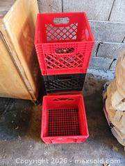 MaxSold Auction: Set of 5 * Plastic Milk Crates, Red & Black, Stackable - Toronto (Ontario, Canada) SELLER MANAGED Moving Online Auction - Enfield Avenue
