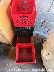 MaxSold Auction: Set of 5 * Plastic Milk Crates, Red & Black, Stackable - Toronto (Ontario, Canada) SELLER MANAGED Moving Online Auction - Enfield Avenue