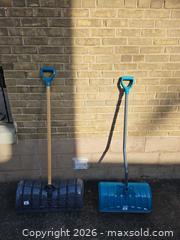 MaxSold Auction: Yardworks Snow Pushers Pair — 21in & 26in Plastic Blades - Toronto (Ontario, Canada) SELLER MANAGED Moving Online Auction - Enfield Avenue
