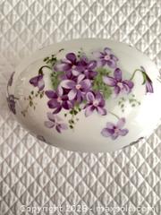 MaxSold Auction: Egg Trinket Box Porcelain Hand-Painted Victorian Violets  - Phoenixville (Pennsylvania, USA) SELLER MANAGED Estate Sale Online Auction - Vanderslice Street