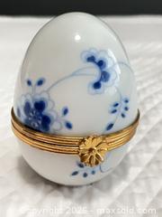 MaxSold Auction: Limoges Handpainted Blue and white Porcelain Egg Ring Holder with Gold Trim - Phoenixville (Pennsylvania, USA) SELLER MANAGED Estate Sale Online Auction - Vanderslice Street