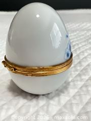 MaxSold Auction: Limoges Handpainted Blue and white Porcelain Egg Ring Holder with Gold Trim - Phoenixville (Pennsylvania, USA) SELLER MANAGED Estate Sale Online Auction - Vanderslice Street