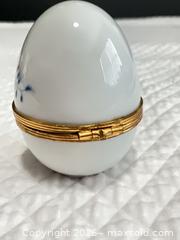 MaxSold Auction: Limoges Handpainted Blue and white Porcelain Egg Ring Holder with Gold Trim - Phoenixville (Pennsylvania, USA) SELLER MANAGED Estate Sale Online Auction - Vanderslice Street