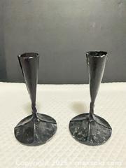 MaxSold Auction: Pair of Hand-Forged Iron Candle Holders, Black Patina - Phoenixville (Pennsylvania, USA) SELLER MANAGED Estate Sale Online Auction - Vanderslice Street
