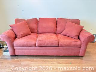 MaxSold Auction: Broyhill 3-Seater Microfiber Sofa, Coral/Terracotta C - Ottawa (Ontario, Canada) PARTNER MANAGED Downsizing Online Auction - Topley Crescent