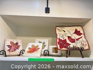 MaxSold Auction: Decorative Plate, Three Leaf Tile Plaques & Small Fused Glass Piece A - Ottawa (Ontario, Canada) PARTNER MANAGED Downsizing Online Auction - Topley Crescent