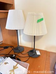 MaxSold Auction: Pair of Matte Gray Base Table Lamps with White Pleated Shades A - Ottawa (Ontario, Canada) PARTNER MANAGED Downsizing Online Auction - Topley Crescent