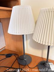 MaxSold Auction: Pair of Matte Gray Base Table Lamps with White Pleated Shades A - Ottawa (Ontario, Canada) PARTNER MANAGED Downsizing Online Auction - Topley Crescent